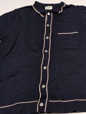 Octobre Editions Men's Navy Polo Cardigan with Contrast Piping